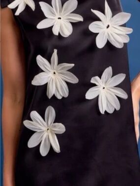 XM.studio Black 3D Floral Applique Mini Dress Chic Mod Coquette Fairycore Large